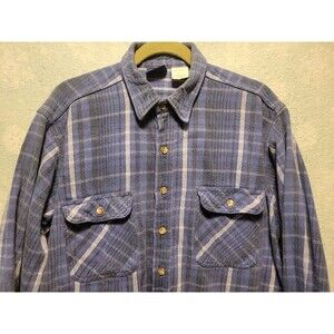 Vintage Dakota Flannel Mens Size XL  Shirt Blue White Plaid Workwear Hunt Fish